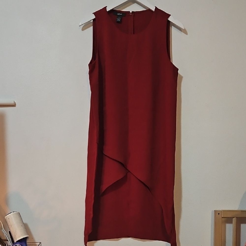 Alfani Asymmetrical Sleeveless Dress in Deep Red